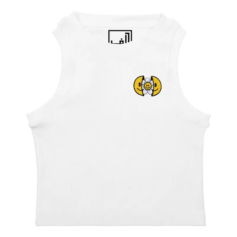 کراپ تاپ کشی گلدوزی طرح صورتک و گل | SMILEY AND FLOWER