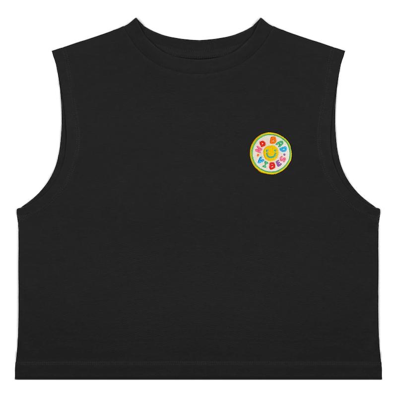 کراپ تاپ گلدوزی طرح فقط حس خوب | NO BAD VIBES