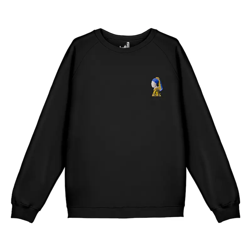 سویشرت رگلان گلدوزی طرح دختری با گوشواره ی مروارید | GIRL WITH A PERAL EARING