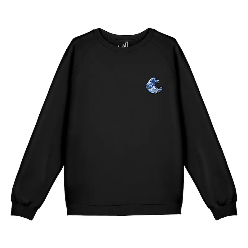 سویشرت رگلان گلدوزی طرح موج بزرگ کاناگاوا | THE GREAT WAVE OF KANAGAWA