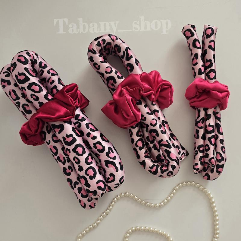 کرلی روبان ساتن بریشم طرح پلنگی صورتی