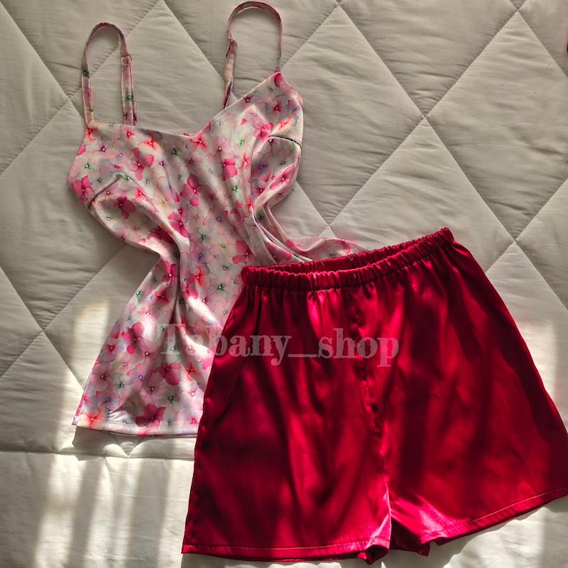 تاپ شورتک ساتن طرح گل آبرنگی