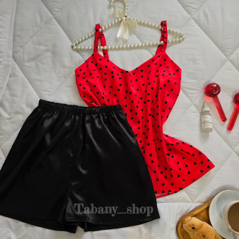 تاپ شورتک ساتن طرح قلب