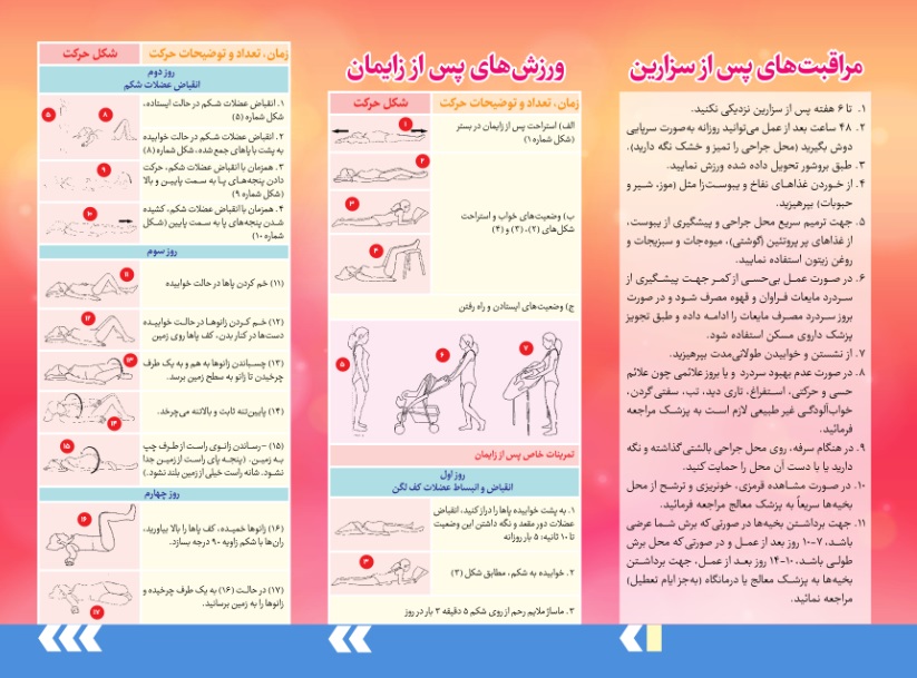 پمفلت مراقبتهای پس از سزارین و ورزشهای پس از زایمان