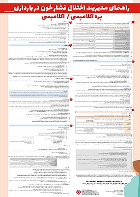 راهنمای مدیریت درمان فشارخون بارداری , پوستر پره اکلامپسی , پوستر اکلامپسی , راهنمای کشوری ارائه خدمات مامایی و زایمان , پوستر فشارخون مادر باردار , اداره پره اكلامپسی غيرشديد , نحوه گرفتن فشارخون , فشارخون بارداری , سندرم HELLP , پره اكلامپسی اضافه شده به فشارخون مزمن , ختم بارداری , داروهای كاهنده فشارخون , لابتالول , هيدرالازين , نيفديپين , ختم بارداری در پره اكلامپسي شديد  اكلامپسی , ادم بارداری