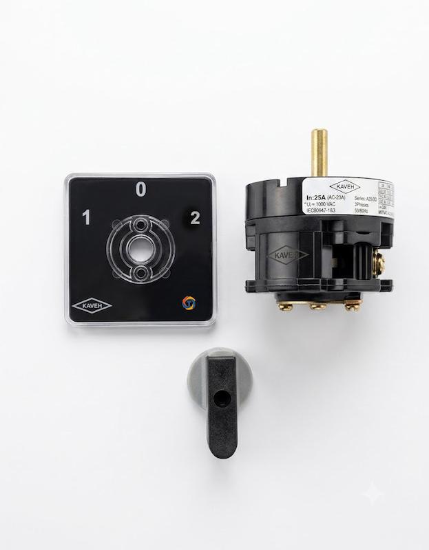 کلید سلکتوری تک‌فاز یک‌طرفه 25 آمپر کاوه مدل 2505 | Electro Kaveh 2505 1P 25A Rotary Switch