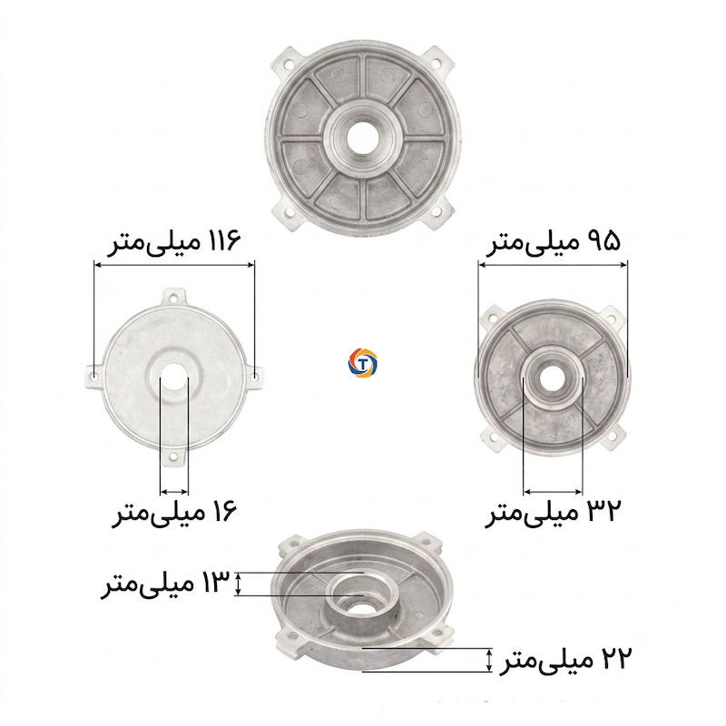 پایه های اتصال براکت عقب پمپ خورشیدی نیم اسب | Mounting Holes of PM45 Pump End Shield