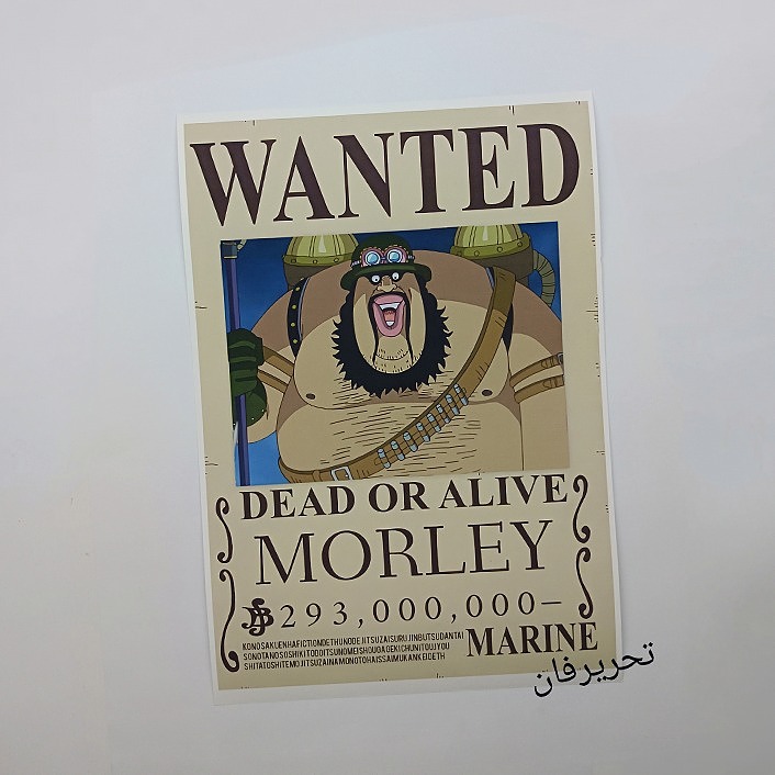 پوستر A4 تحت تعقیب یا وانتد مورلی یکی از عضو های انقلابیون انیمه وان پیس (WANTED-WANTED-MORLEY)one piece