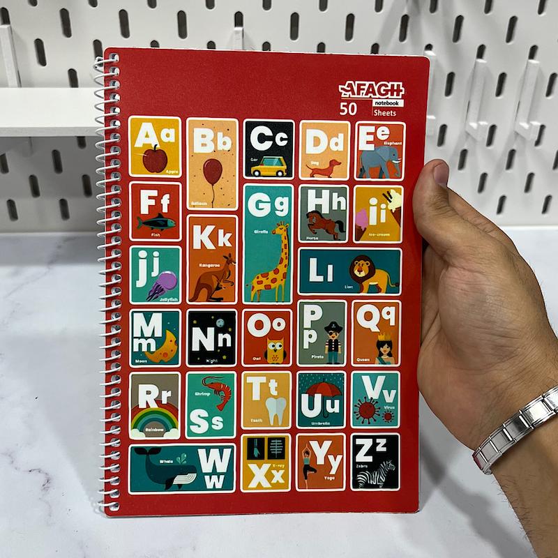 دفتر زبان انگلیسی ۵۰ برگ دفتر دوخط‌ جلد طلقی رنگ قرمز 2