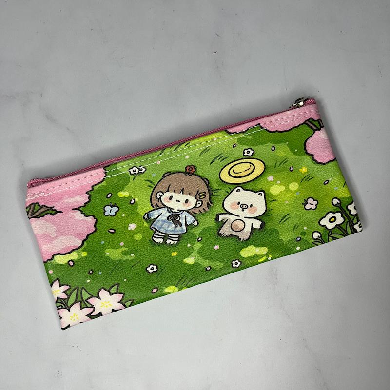 جامدادی دختر و خوک در طبیعت چرم مصنوعی