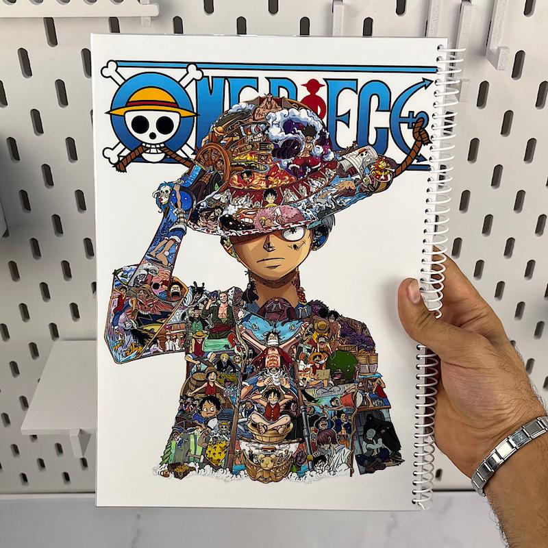 دفتر طراحی انیمه ای،دفتر نقاشی انیمه وان پیس طرح خاطرات لوفی کلاه حصیری دفتر سایز A4 و ۱۰۰برگ