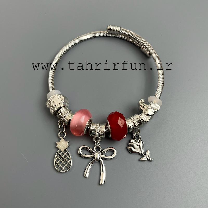 دستبند دخترانه پاندورا چارم دار پاپیون دار  فنری 
