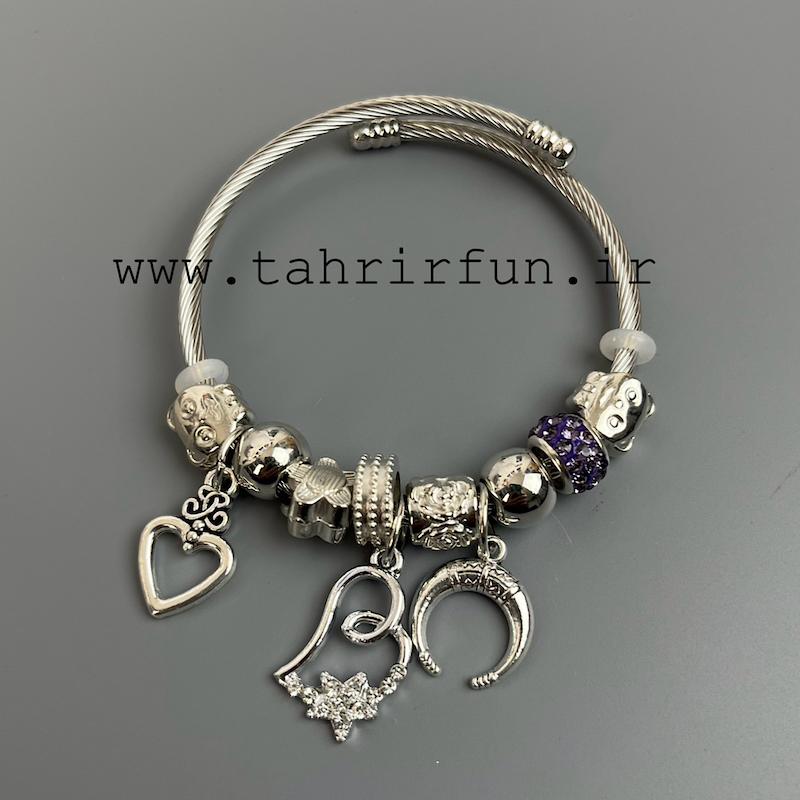 دستبند دخترانه پاندورا ماه و قلب و چارم دار فنری دستبند پینترستی