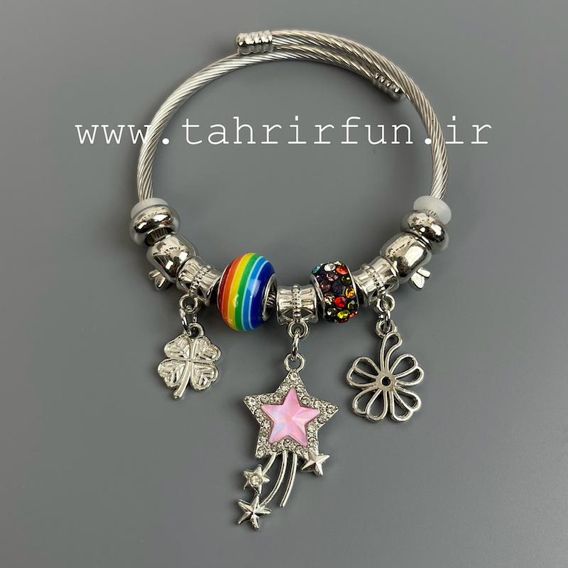 دستبند دخترانه پاندورا ستاره دنباله دار با چارم رنگین کمان فنری دستبند پینترستی