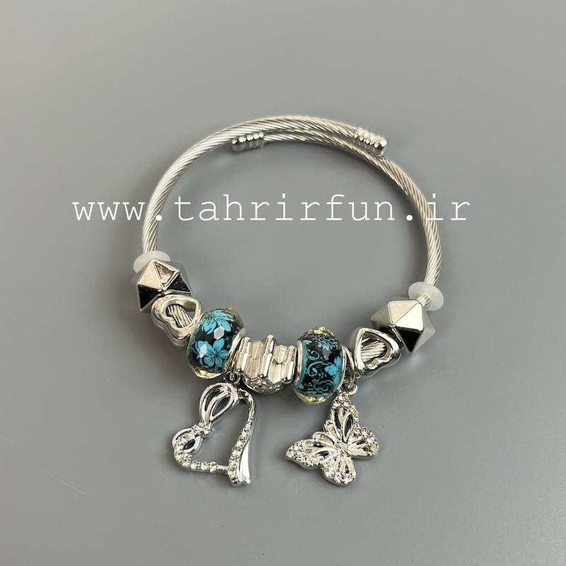 دستبند دخترانه پاندورا پروانه و قلب فنری دستبند پینترستی