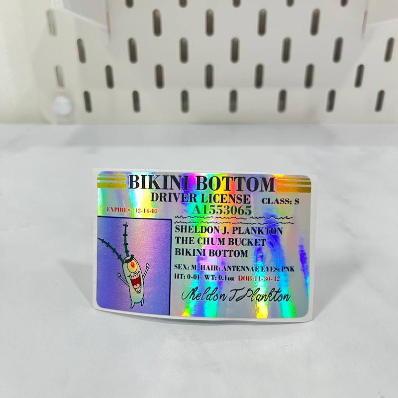 استیکر کارت انیمیشن باب اسفنجی طرح گواهینامه پلنگ تون ، استیکر عابربانک هولوگرامی انیمه ای