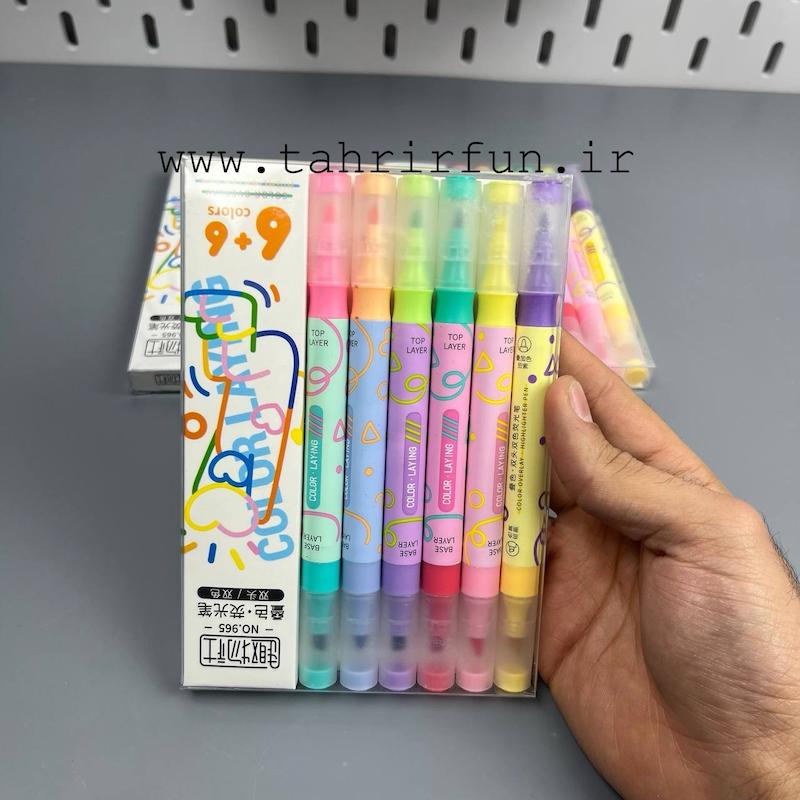 هایلایتر 12 رنگ پاستلی هایلایتر پکی، ماژیک علامت زن  دو سر 