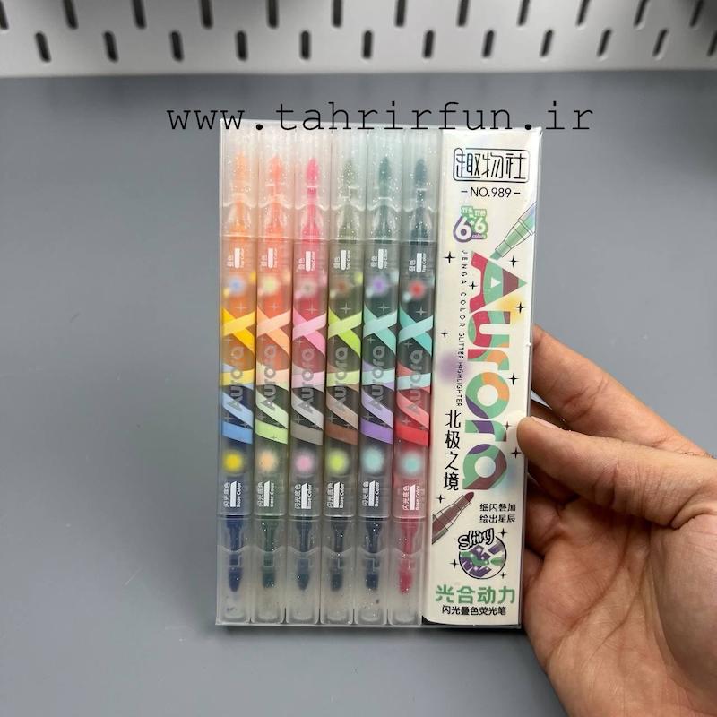هایلایت شاین دار یا اکلیلی رنگ پاستلی هایلایتر پکی 12 رنگ ، ماژیک علامت زن اکلیلی یا شاین دار پاستلی 2 