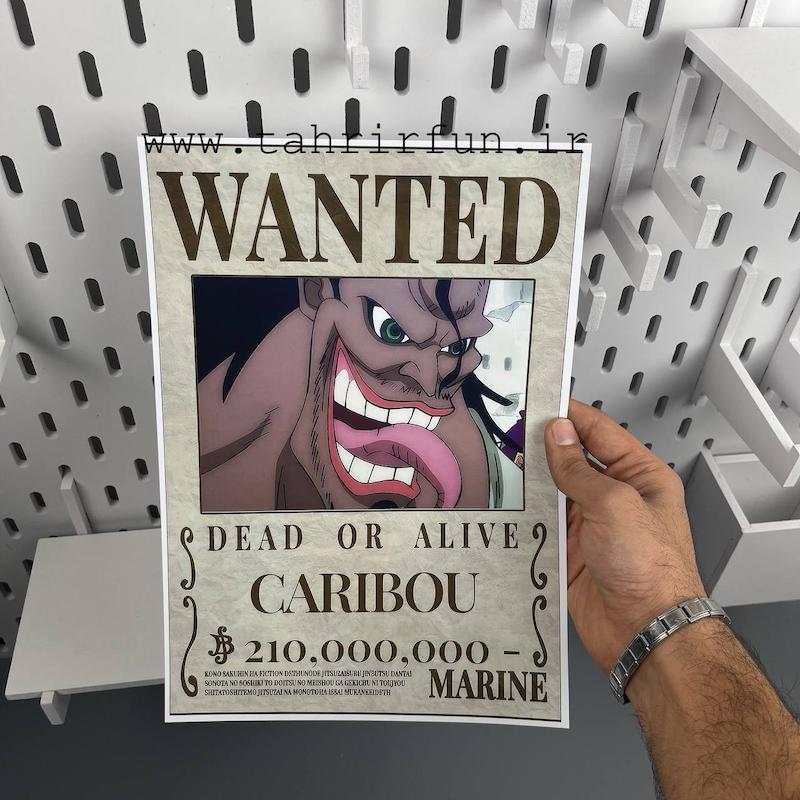  پوستر کاریبو  سایزA4 تحت تعقیب یا وانتد ، پوستر انیمه وان پیس (one piece)