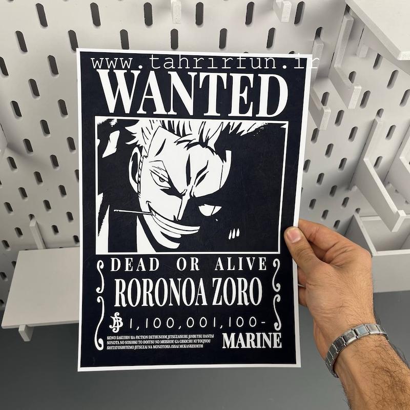 پوستر رورونوا زورو سایزA4 تحت تعقیب یا وانتد ، پوستر انیمه وان پیس (one piece)