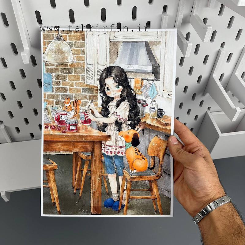 پوستر اپل یا دختر طبیعت طرح دختر نقاش و سگ (aepool)