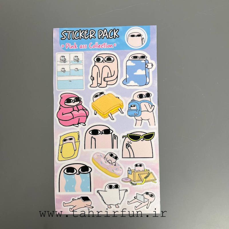 پک استیکر لپ تاپ و موبایل و ماشین،  ضد آب و ضد خش طرح صورتی (pink ass)