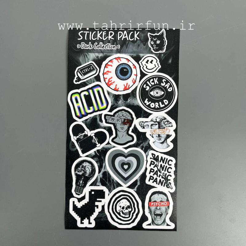 پک استیکر بلک ، مشکی یا دارک ، استیکر پکی لپ تاپ و موبایل و ماشین ،ضد خش و ضد آب ( DARK Collection)کد۸