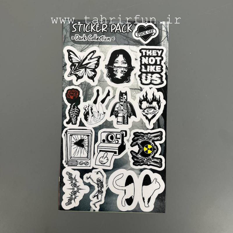 پک استیکر بلک ، مشکی یا دارک ، استیکر پکی لپ تاپ و موبایل و ماشین ،ضد خش و ضد آب ( DARK Collection)کد۱۱