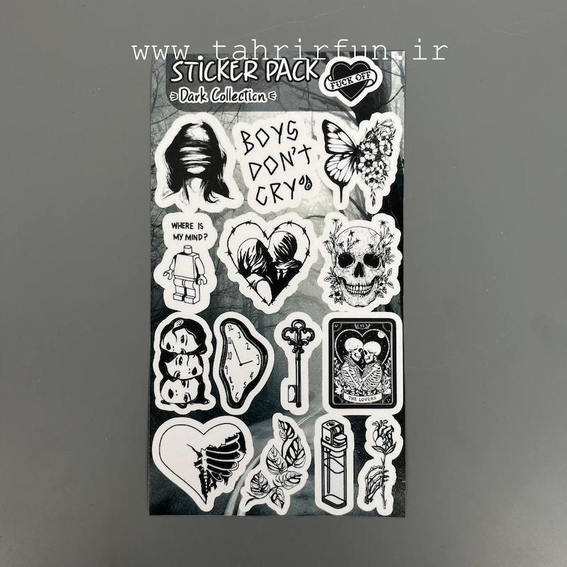 پک استیکر بلک ، مشکی یا دارک ، استیکر پکی لپ تاپ و موبایل و ماشین ،ضد خش و ضد آب ( DARK Collection)کد۱۴