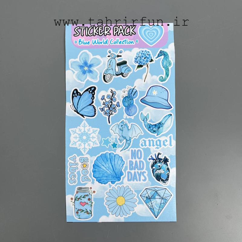 پک استیکر دنیای آبی ، استیکر پکی دنیای آبی ضد آب و ضد خش ( Blue World Collection)