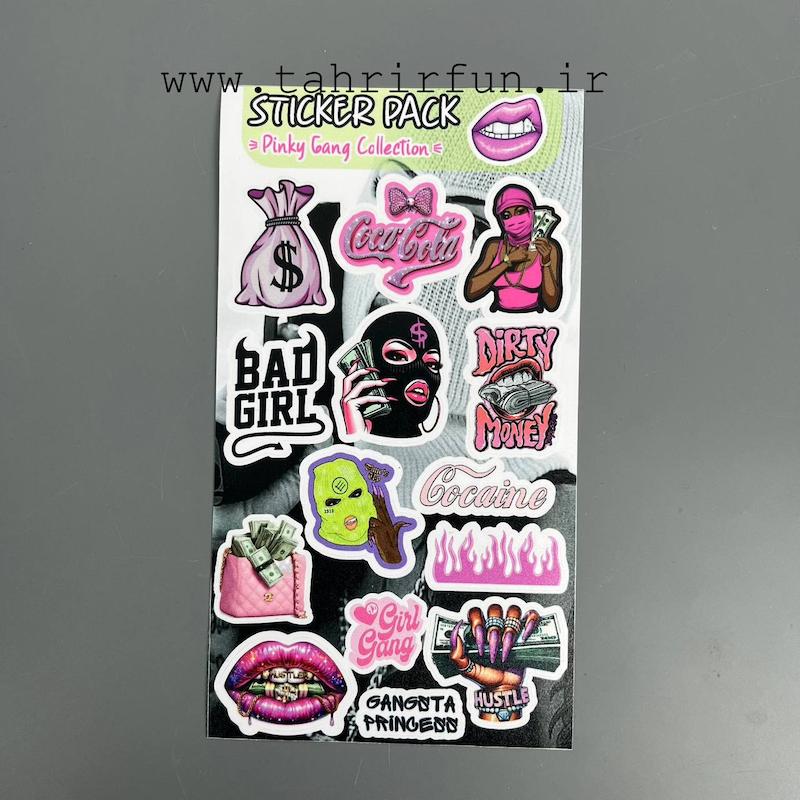  پک استیکر صورتی ، استیکر پکی دختر گنگ صورتی لپ تاپ و موبایل و ماشین ضد آب و ضد خش ( PINK gang Collection)