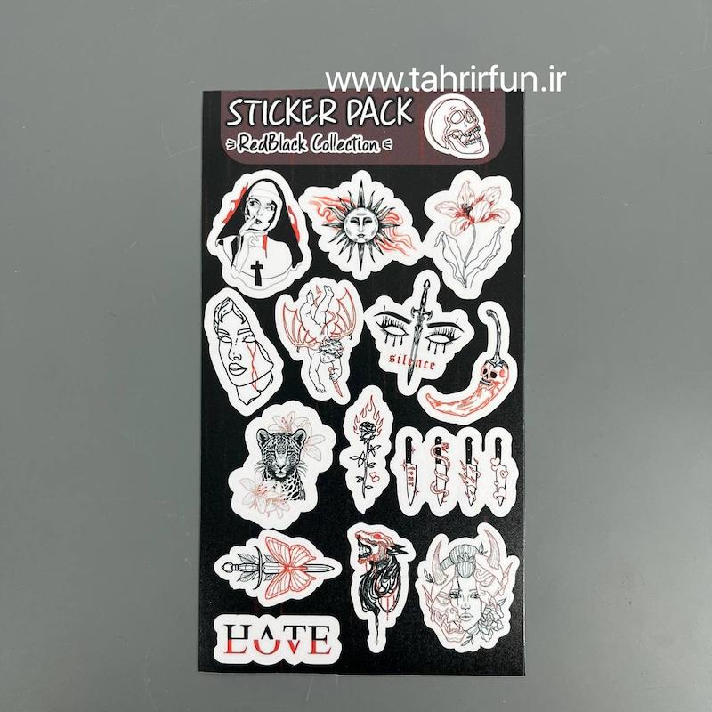پک استیکر مشکی قرمز  ، استیکر  پکی  مشکی قرمز  ضد آب و ضد خش (Red black)