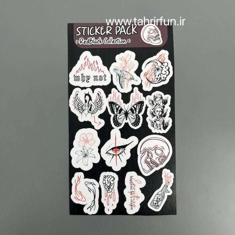 پک استیکر مشکی قرمز  ، استیکر  پکی  مشکی قرمز  ضد آب و ضد خش (Red black)