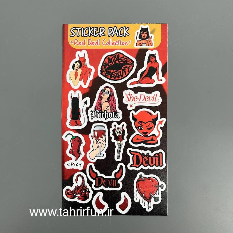پک استیکر دختر شیطان ، استیکر پکی دختر شیطان ضد آب و ضد خش (Red devil collection)