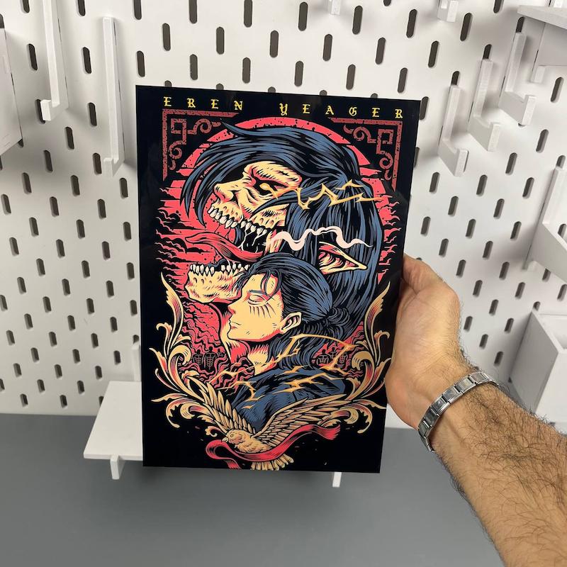 تابلو  شاسی A4 چوبی انیمه اتک آن تایتان طرح ارن ییگر (Eren Yeager)،(Attack on Titan)  ( اندازه  20 در 30 سایز A4)