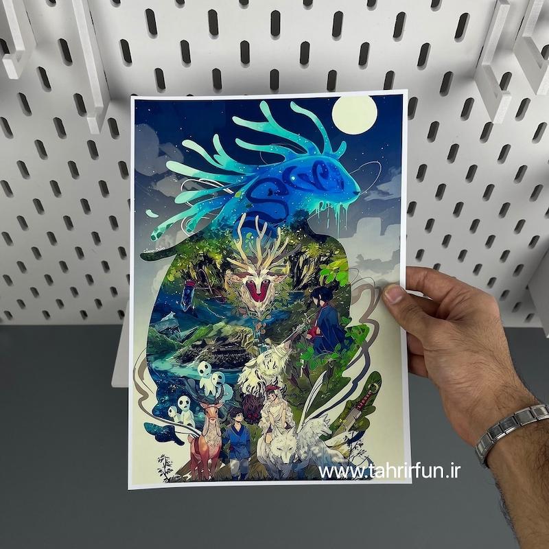 پوستر انیمه شاهزاده مونونوکه،پوستر شاهزده مونونوکه اثر هایائو میازاکی (Mononoke-hime) ، پوستر گلاسه