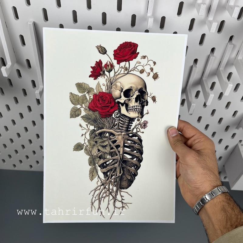 پوستر اسکلت و گل ، پوستری با نمای مرگ و زندگی ( ابعاد 21 در 30 سایزA4)