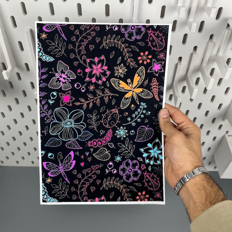 پوستر نقش نگار پروانه و گل  ، پوستر پینترستی ( ابعاد 21 در 30 سایزA4)