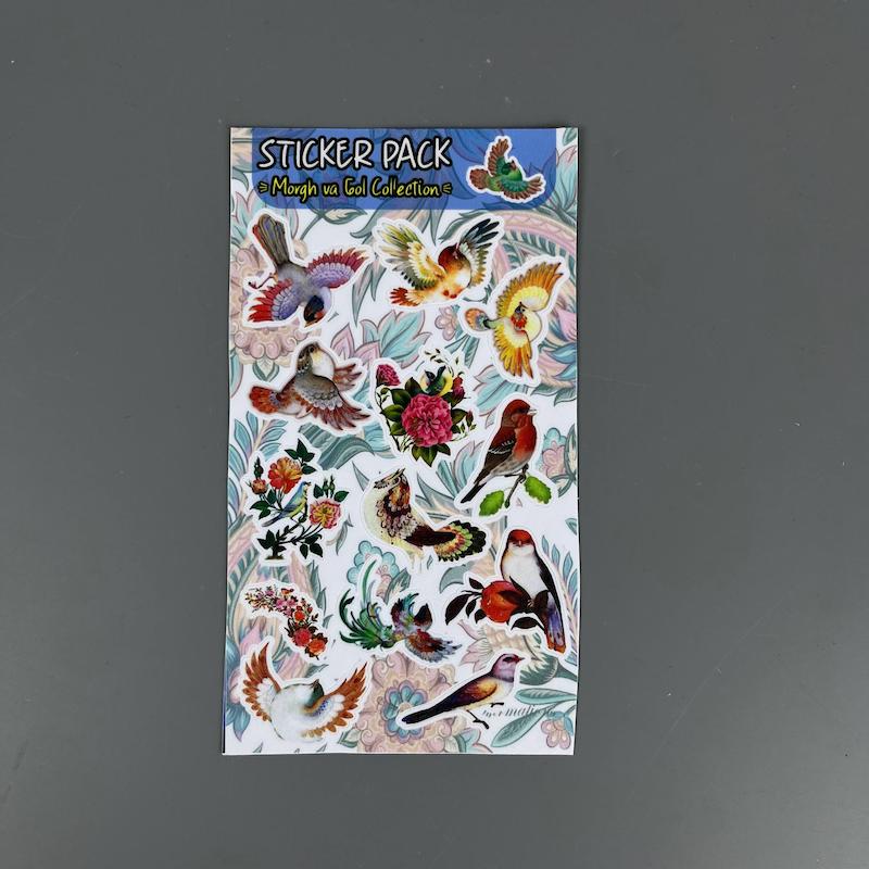 پک استیکر مرغ و گل ، استیکر پکی  لپ تاپ و موبایل و ماشین ضد آب و ضد خش مرغ و گل