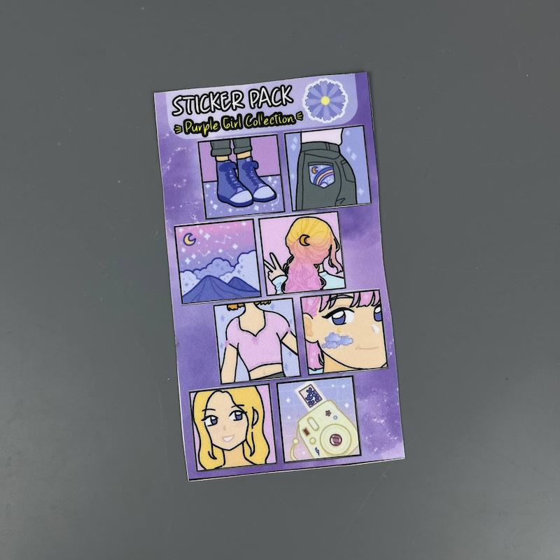 پک استیکر دختر بنفش، استیکر دختربنفش لپ تاپ و موبایل و ماشین ضد آب و ضد خش Purple girl collection 