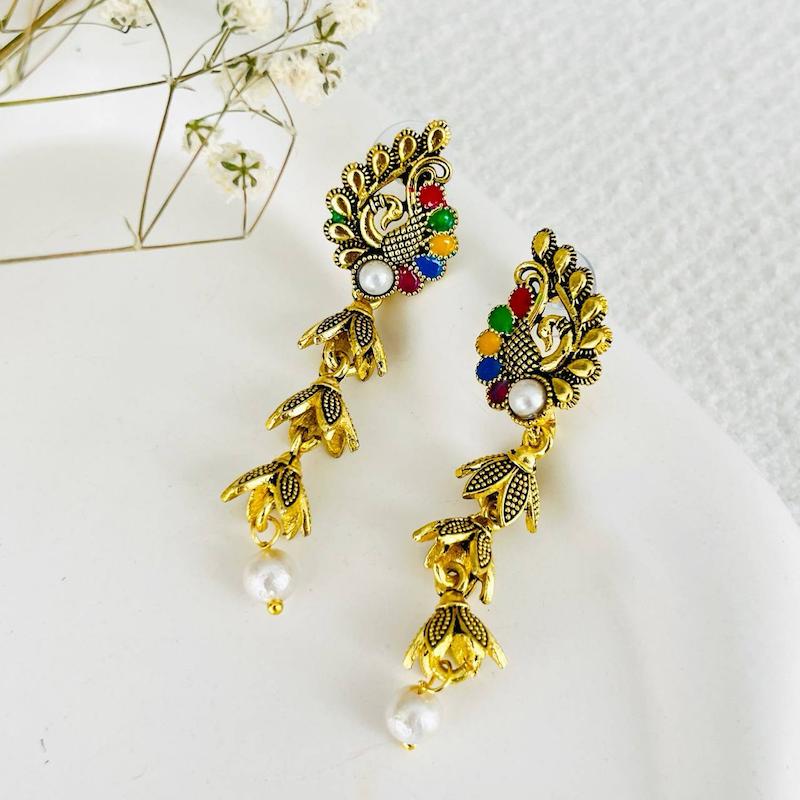 گوشواره هندی میناکاری طرح طاووس