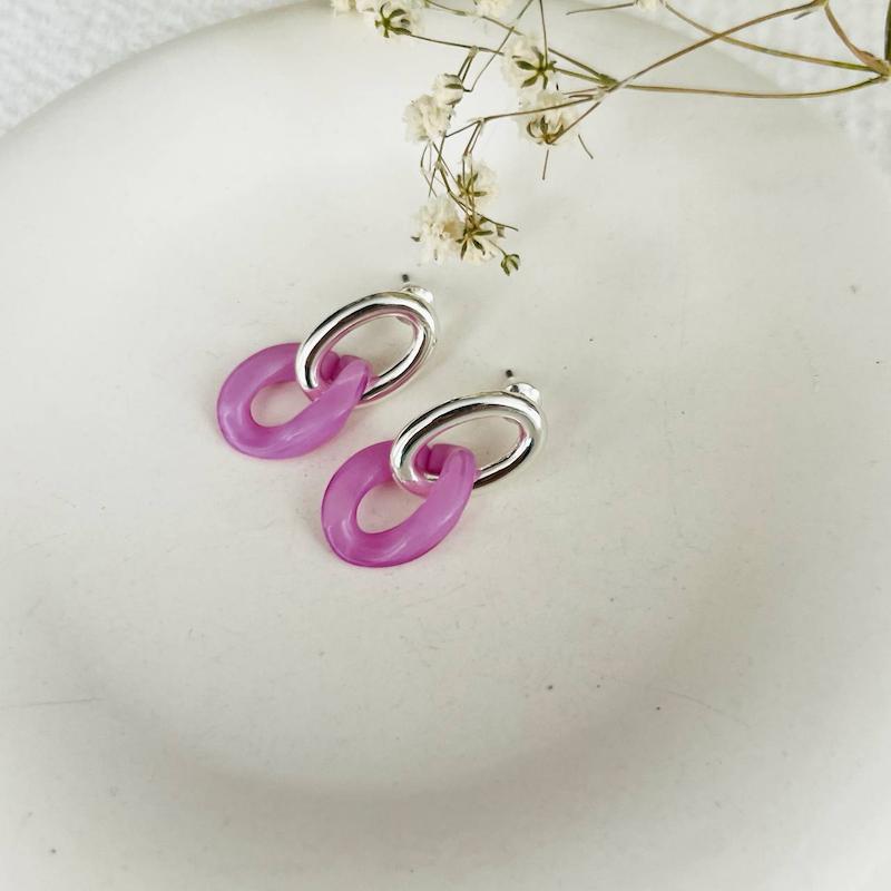 گوشواره زنجیری زنانه ترکیب نقره ای و‌بنفش