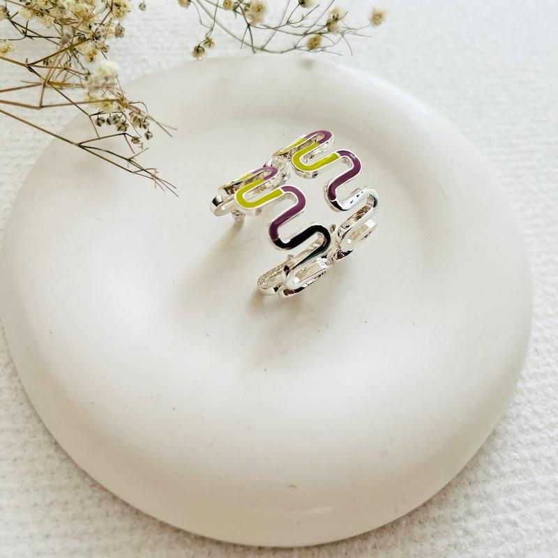 گوشواره استیل حلقه ای میناکاری 