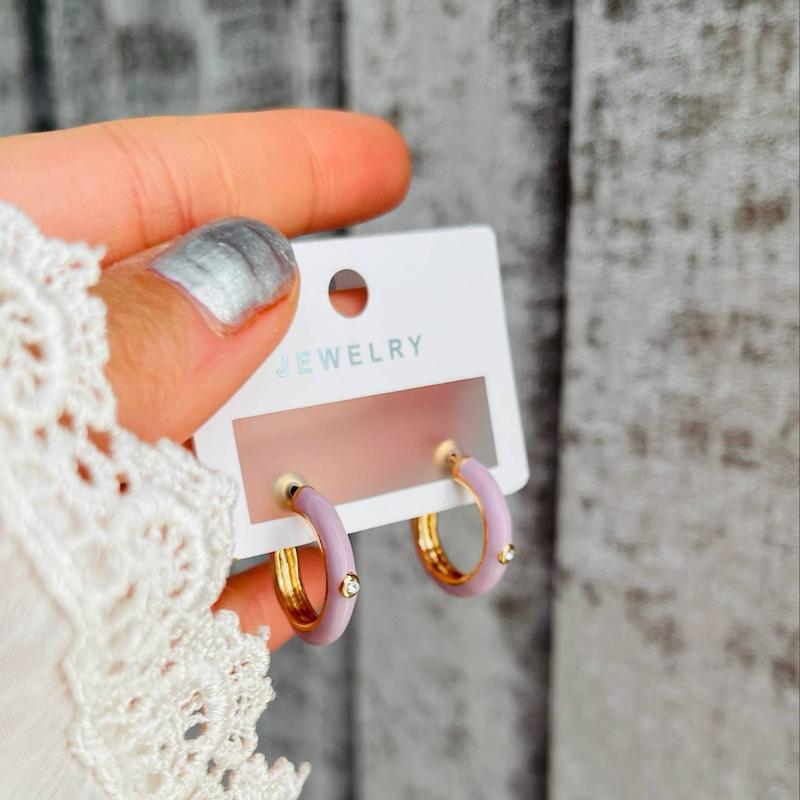 گوشواره حلقه ای میناکاری بنفش