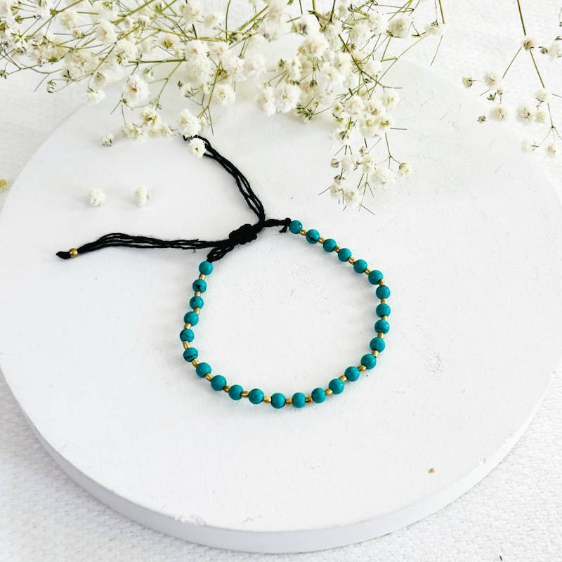 دستبند سنگ مصنوعی زنانه، دستبند فیروزه‌ای دخترانه