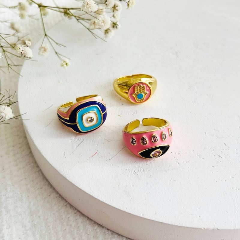 انگشتر میناکاری صورتی دخترانه فری سایز 