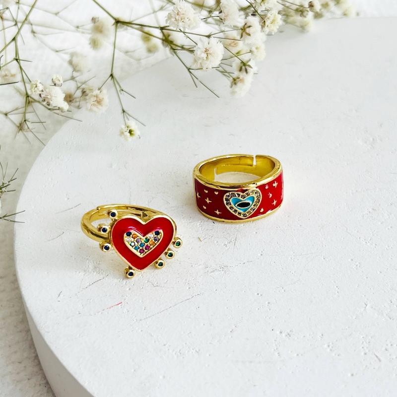 انگشتر میناکاری قرمز قلبی