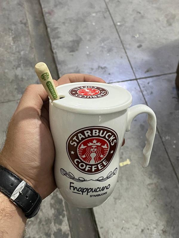 ماگ استارباکس قاشق و در دار / دسته چوبی