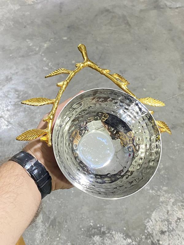 کاسه استیل برنج چکشی طرح برگ کد 11