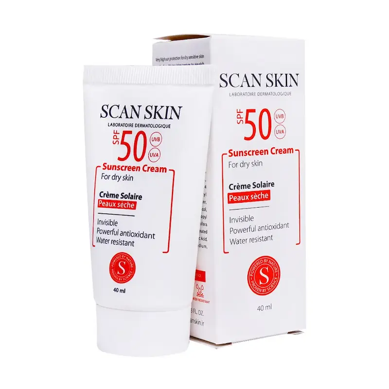 (اسکن اسکین) کرم ضد آفتاب بی رنگ پوست خشک SPF50 اسکن اسکین 40 میلی لیتر
